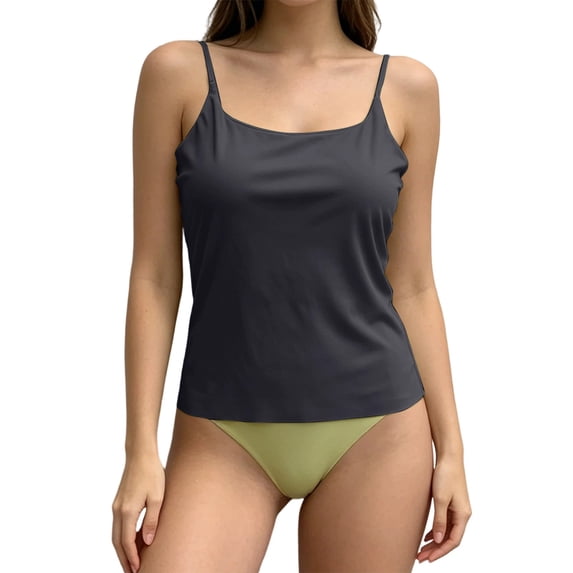 Women's Adjustable Strap Camisole Tank Top with Built-in Padded Bra, One Size Silky Stretch Sleeveless Cami, Seamless Daily Layering Home Lounge Top for Women 40-70kg