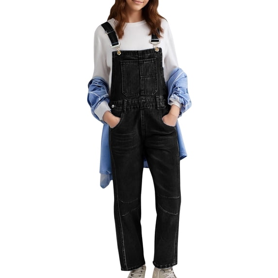 Women's Adjustable Strap Denim Overalls Baggy Barrel Leg Jean Jumpsuit with Pockets - Casual Fashion for All Occasions
