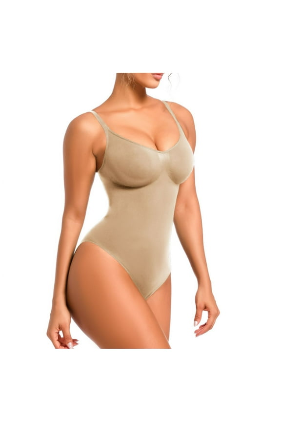 Women's Adjustable Strap Leotard Sculpting Slimming Shapewear Seamless Bodysuit (Nude, L-XL)