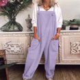 thumbnail image 1 of Women's Adjustable Strap Overalls Sleeveless Loose Fit Wide Leg Jumpsuits Comfy Casual Rompers with Pockets Light Purple 2XL, 1 of 2