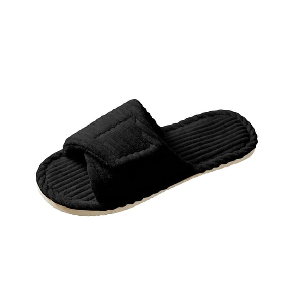 Women's Adjustable Strap Slippers Open Toe Soft Plush Corduroy House Slides Non Slip Rubber Sole Indoor Outdoor Casual Comfortable Charming Versatile Classic Slippers For All Seasons