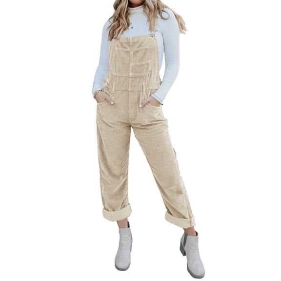 Women's Adjustable Straps Loose Bib Corduroy Jumpsuit Casual Jumpsuit with Pockets
