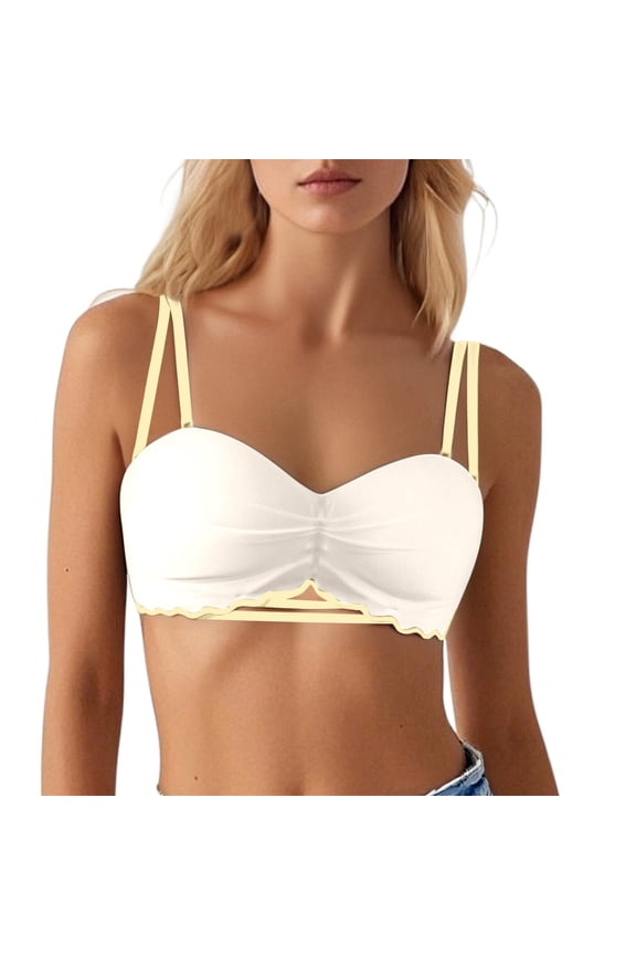 Women's Adjustable Sweetheart Underwire Swimsuit Top Stretch Shirred Ruffled Tie Bikini Separates V-Wire Supportive Comfort