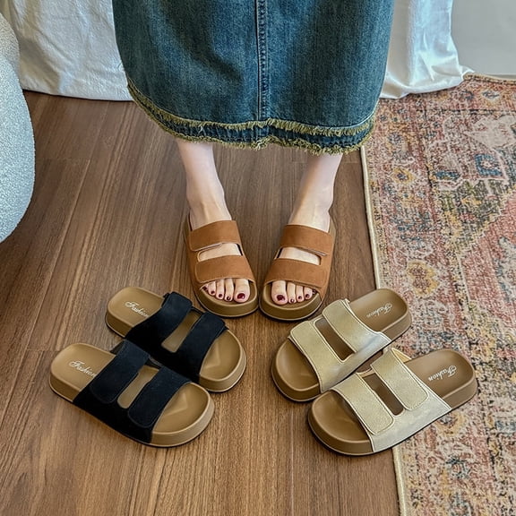 Women's Adjustable Two-Strap Slides, Comfortable Non-Slip Summer Sandals
