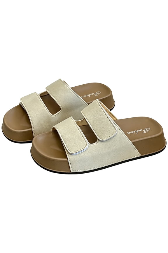 Women's Adjustable Two-Strap Slides, Comfortable Non-Slip Summer Sandals