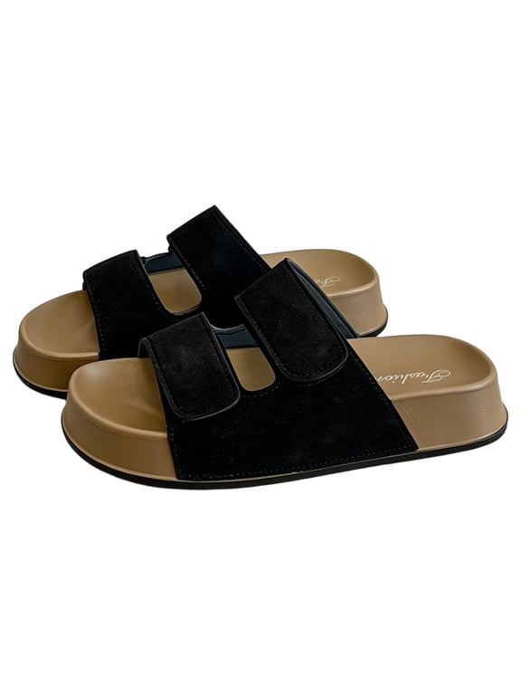 Women's Adjustable Two-Strap Slides, Comfortable Non-Slip Summer Sandals