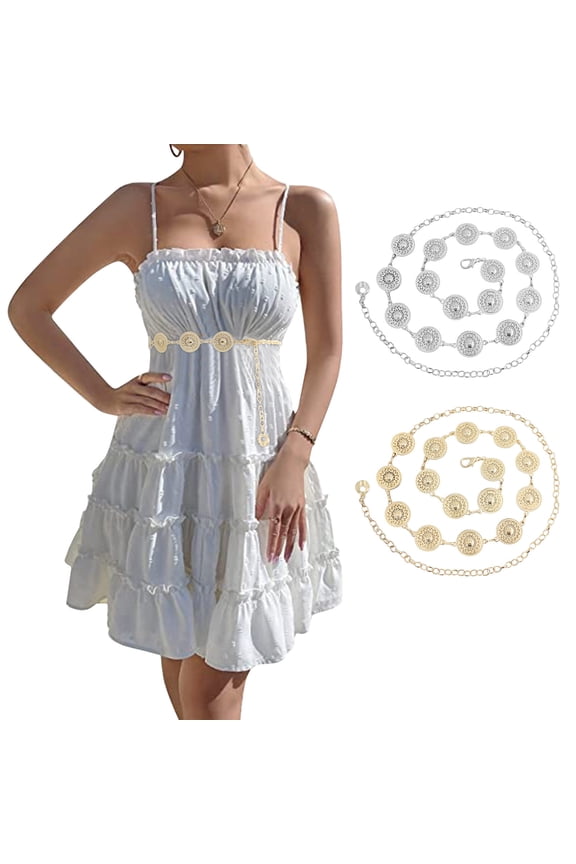 Women's Adjustable Waist Chain Metal String Decorative Dress Belt Accessory