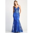 thumbnail image 1 of Women's Adora Design 3053n Glitter Applique Mermaid Long Formal Gown Royal Blue Size XS, 1 of 3