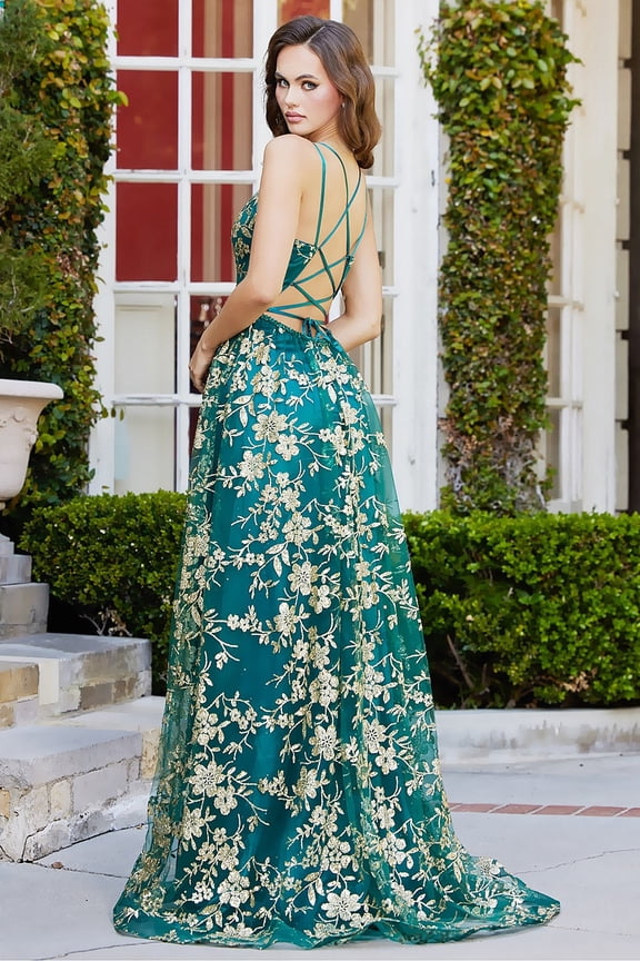 Women's Adora Design 3137 A-line Glitter Floral Print Summer Long Prom 2026 Dress Black And Gold Size S Black/gold