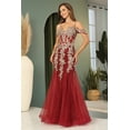thumbnail image 1 of Women's Adora Design 3156 Off Shoulder Glitter Applique Mermaid Prom 2026 Dress Burgundy And Gold Size 2XL Burgundy/gold, 1 of 3