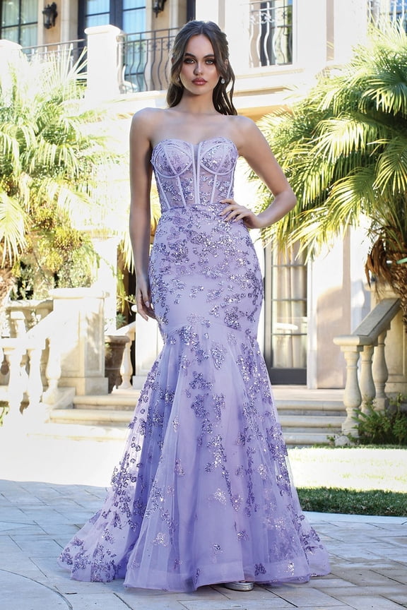 Women's Adora Design 3179 Strapless Corset Glitter Mermaid Long Prom 2026 Dress Rose Pink Size M