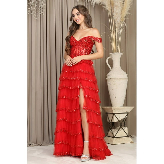 Women's Adora Design 3213 Off Shoulder Sequin A-line Long Formal Prom 2026 Dress Red Size 3XL New Year's Eve