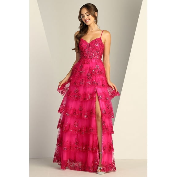 Women's Adora Design 3217 Long Sequin Lace A-line Formal Prom 2026 Gown Fuchsia Pink Size XS