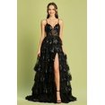 thumbnail image 1 of Women's Adora Design 3218 Sequin Ruffle A-line Slit Formal Prom 2026 Gown Black Size S, 1 of 3
