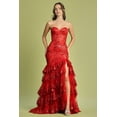 thumbnail image 1 of Women's Adora Design 3222 Strapless Applique Tiered Long Formal Gown Red Size S, 1 of 4