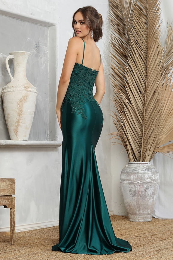 Women's Adora Design 3223 Strapless Satin Fitted Bodycon Long Slit Formal Prom 2026 Dress Emerald Green Size 2XL