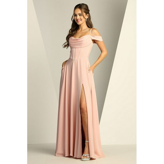 Women's Adora Design 3229 Off Shoulder Satin A-line Lace Prom 2026 Gown Rose Pink Size L