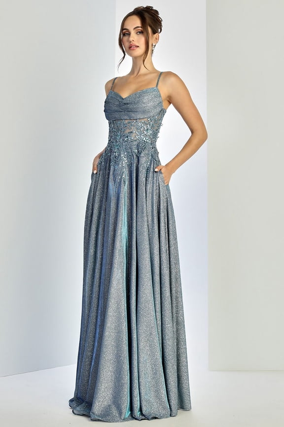 Women's Adora Design 3232 Glitter Satin Spaghetti Strap A-line Prom 2026 Gown Periwinkle A Soft, Light Shade of Blue Size XL
