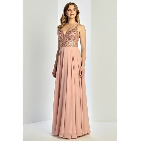 Women's Adora Design 3259 Sequin Chiffon Spaghetti Strap A-line Prom 2026 Dress Blush Pink Size 14 New Year's Eve
