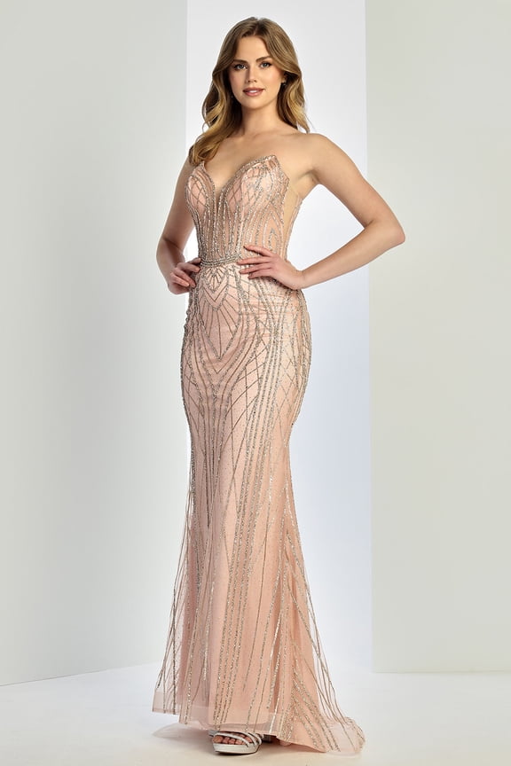 Women's Adora Design 3277 Strapless Beaded Fitted Bodycon Long Formal Prom 2026 Gown Rose Pink Gold Size 18