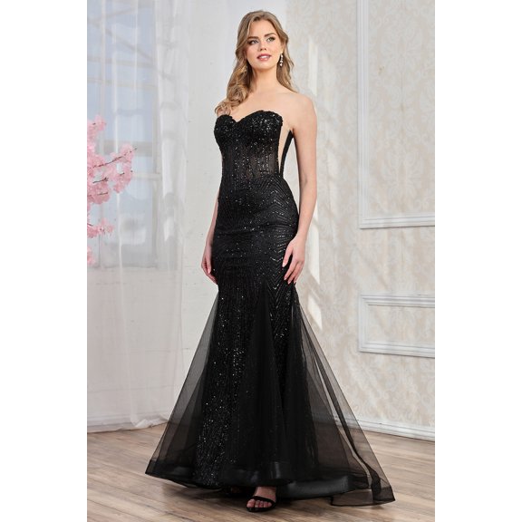 Women's Adora Design 3278 Strapless Beaded Tulle Mermaid Prom 2026 Dress Black Size 6