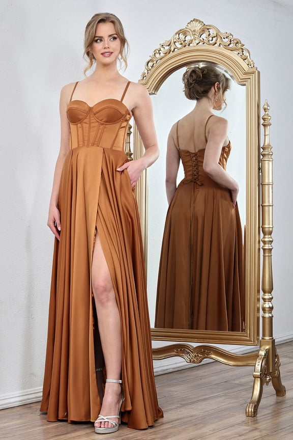 Women's Adora Design 3301 Chiffon Lace Up Corset A-line Long Prom 2026 Dress Bronze Size 16