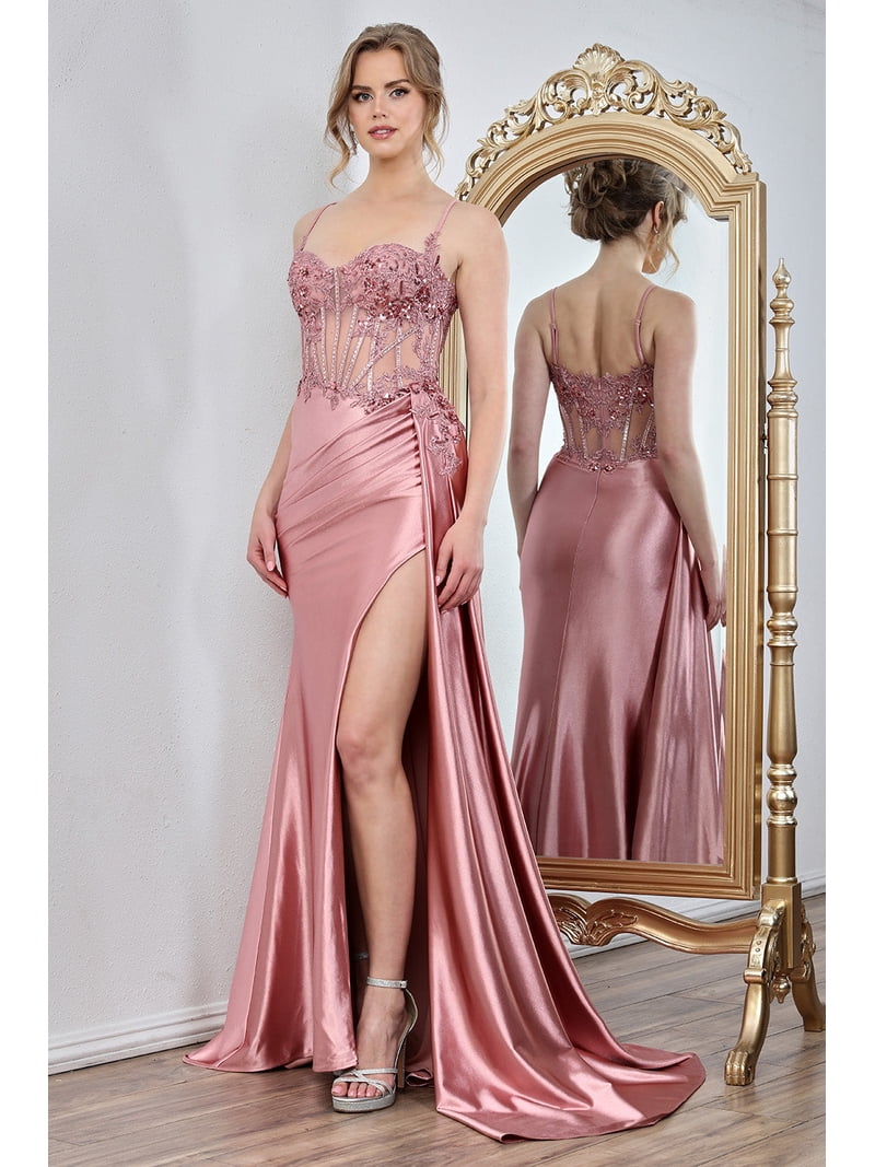open lace back dress Elegant Black A-Line Long Prom Dress | Beaded Corset Dress main image 1