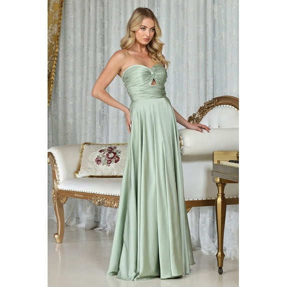 Women's Adora Design 3325 Strapless Twist Satin A-line Pleated Prom 2026 Dress Sage Green Size 10