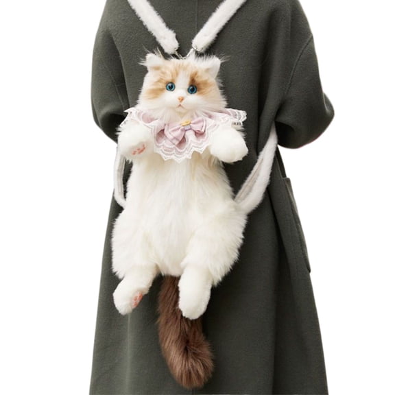 Women's Adorable Ragdoll Cat Backpack - Soft Plush Backpack Cat with Lace Decoration for Daily Use