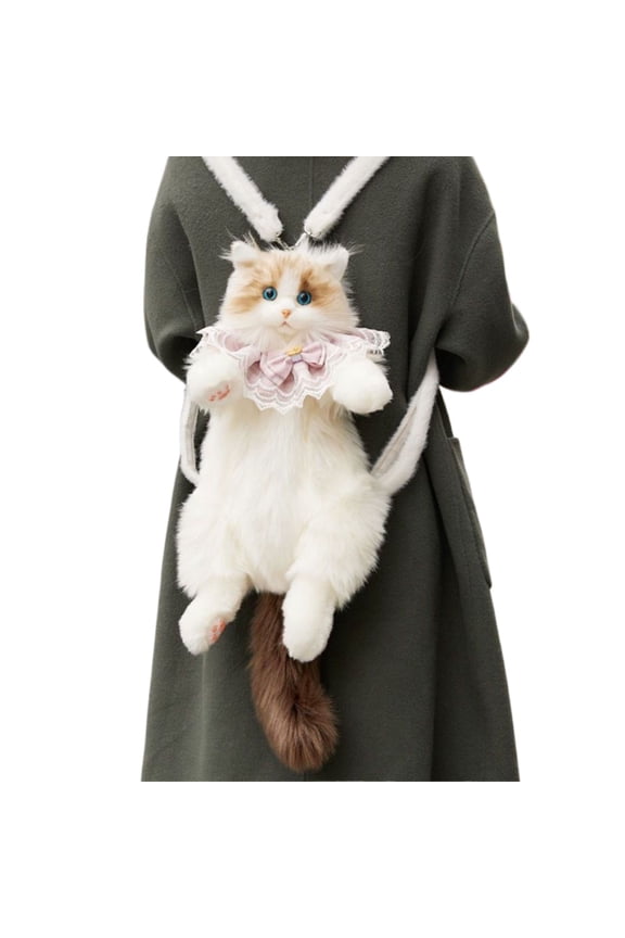 Women's Adorable Ragdoll Cat Backpack - Soft Plush Backpack Cat with Lace Decoration for Daily Use