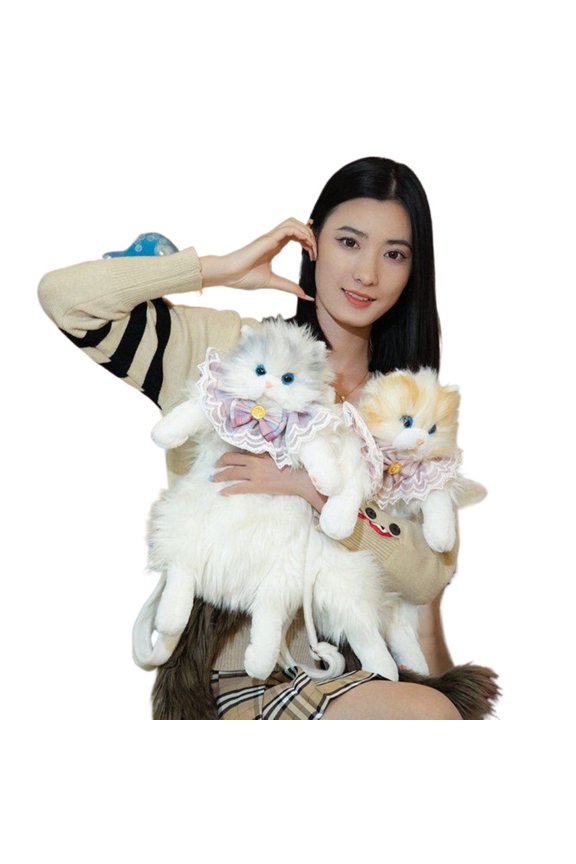 Women's Adorable Ragdoll Cat Backpack - Soft Plush Backpack Cat with Lace Decoration for Daily Use