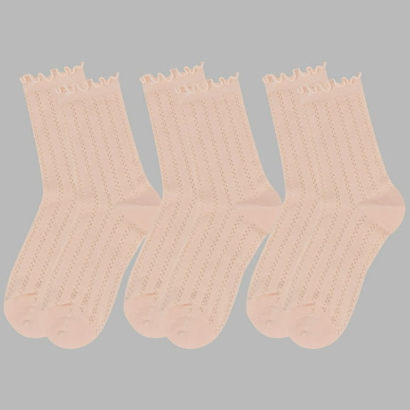 Women's Adorable Ruffled Lace-Up Socks Wicking Cotton for Casual Comfort 3 Pairs - Pink