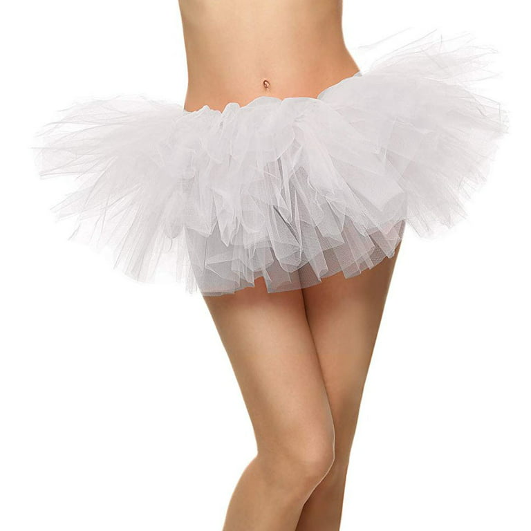 Women's Adult 5 Layered Tulle Mini Tutu Skirt, White