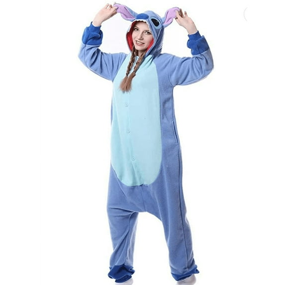 Women's Adult Animal Stitch Jumpsuit Pajamas Blue Medium