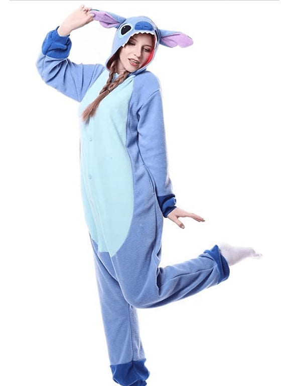 Women's Adult Animal Stitch Jumpsuit Pajamas Blue Small