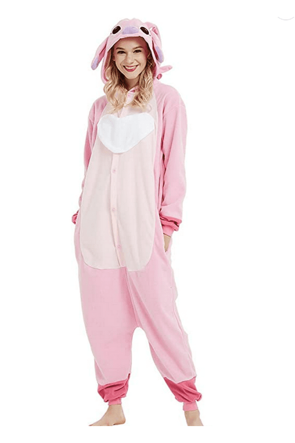Women's Adult Animal Stitch Jumpsuit Pajamas Pink Medium