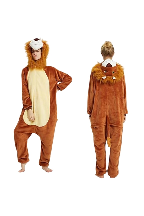 Women's Adult Cartoon Fleece Onesie Pajamas - Hooded Footed Union Suit Sleepwear, Soft Plush Cute One-Piece Homewear for Parties