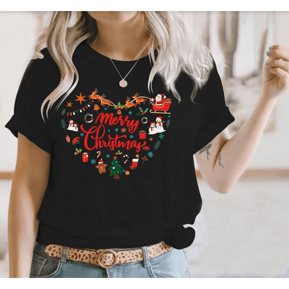Women’s Adult Christmas Shirt – Festive Holiday Graphic Short Sleeve Tee
