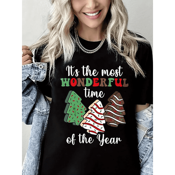 Women’s Adult Christmas T-Shirt – Christmas Tree Graphic Holiday Short Sleeve Tee