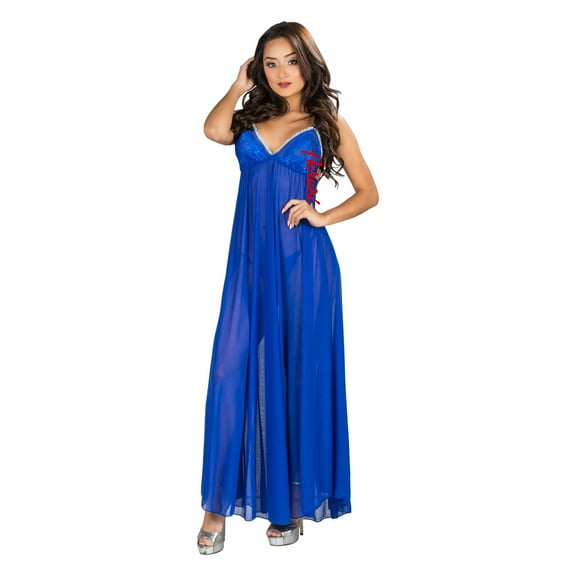 Women's Adult Lingerie Night Wear Sheer Night Gown with Triangle Back