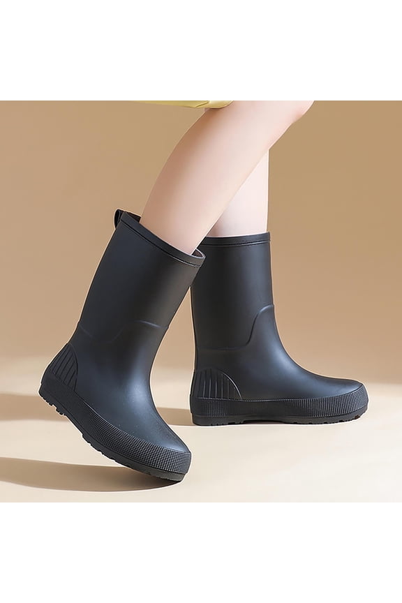 Women's Adult Outdoor Work Waterproof Anti-Slip Booties Mid Tube Rain Boots Classic Wading Thick Non Slip Water Shoes Outdoor Gardening Work Rubber Boots
