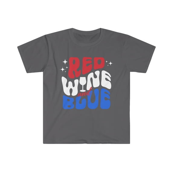 Women's Adult Red Wine and Blue T-Shirt, Patriotic 4th of July Wine Top