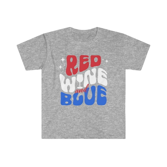Women's Adult Red Wine and Blue T-Shirt, Patriotic 4th of July Wine Top