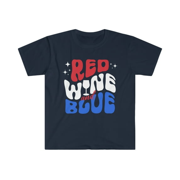 Women's Adult Red Wine and Blue T-Shirt, Patriotic 4th of July Wine Top