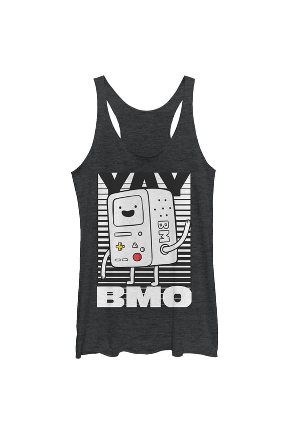 Women's Adventure Time Yay BMO Racerback Tank Top Black Heather Large