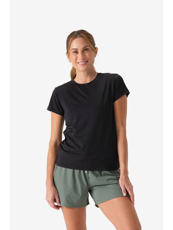 Aeris DriComfort Cooling Shirt for Women, Short Sleeve Athletic Tee, Sunsheer UPF 50, 92% Recycled Polyester, Black