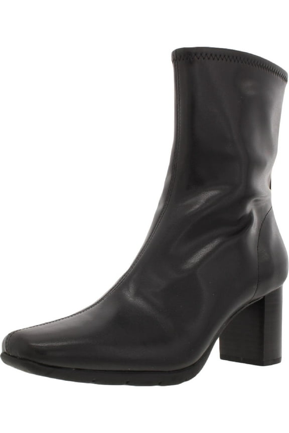 Womens Miley Faux Leather Block Heel Mid-Calf Boots