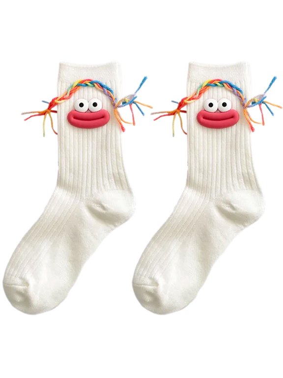 Women's Aesthetic 3D Braids Ugly Dolls Calf Socks Novelty Funny Middle Tube Cotton Socks for Casual and Cosplay Party