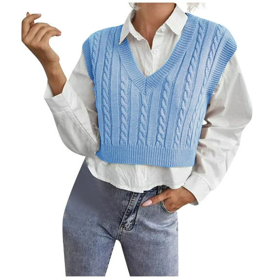 Women's Aesthetic Clothes Casual V-Neck Pullover Shirt Collision Color Sleeveless Sweater Vest TBKOMH