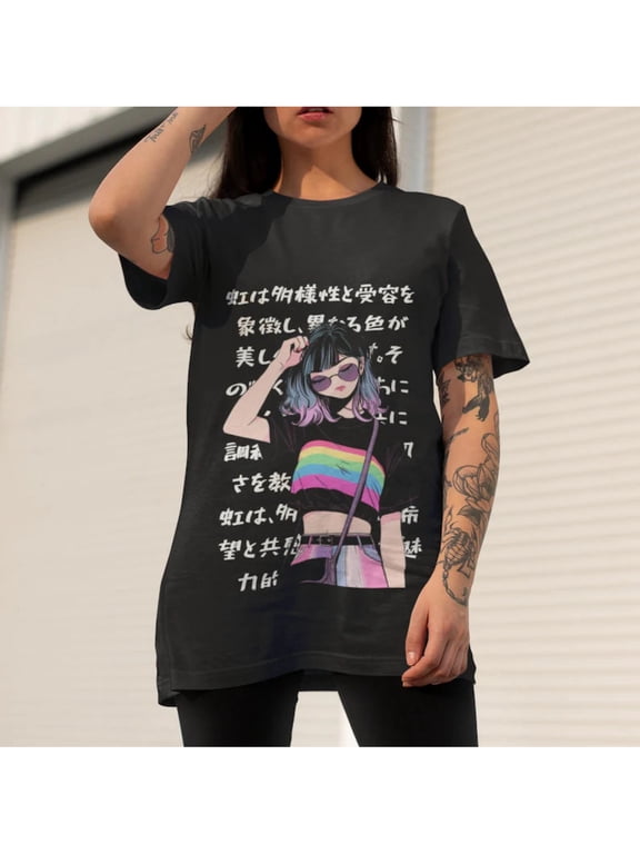 Women's Aesthetic Japanese Anime Girl Graphic Crewneck T-Shirt